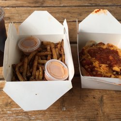 Brat with chili fries and Georgia Sweet Tea!