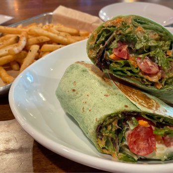 FED - Veggie wrap with vegan dressing and fries. Their fries are so good. Seriously. - New American Near Me - Stockton, California