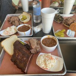 Ribs, brisket, and a bunch of sides. Ribs, brisket, and a bunch of sides.