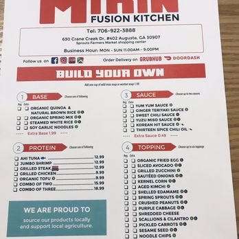 Mirin Fusion Kitchen - Menu-front side - Asian Fusion Near Me - Augusta, Georgia