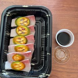 Dragon Palace of Coventry - BETTER OFF AT KHOO OR KON! "Yellowtail Jalapeño with ponzu" NO! MYSTERY FISH With STRAIGHT SOY SAUCE!