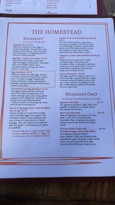 Menu photo 1 Homestead Cafe Albuquerque, NM Menu photo 1 Homestead Cafe Albuquerque, NM
