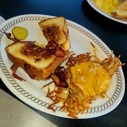 Waffle House - Bacon, egg & cheese toast sandwich with hashbrowns covered