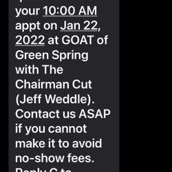 G O A T Haircuts - Unacceptable. Please cancel my membership immediately. I'll find another salon that will honor their commitments.