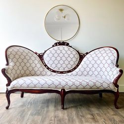 Excel Shop Furniture Restoration - Reupholstered Victorian sofa in customer chosen fabric