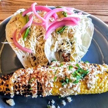 Brookside Barrio - Fried avocado tacos w/ elotes. - Mexican Near Me - Kansas City, Missouri Brookside Barrio - Fried avocado tacos w/ elotes. - Mexican Near Me - Kansas City, Missouri