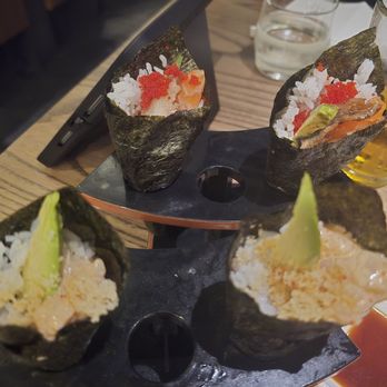 East Izakaya - Top: Big hand roll Bottom: Spicy scallop hand roll - Sushi Bars Near Me - Victor, New York East Izakaya - Top: Big hand roll Bottom: Spicy scallop hand roll - Sushi Bars Near Me - Victor, New York