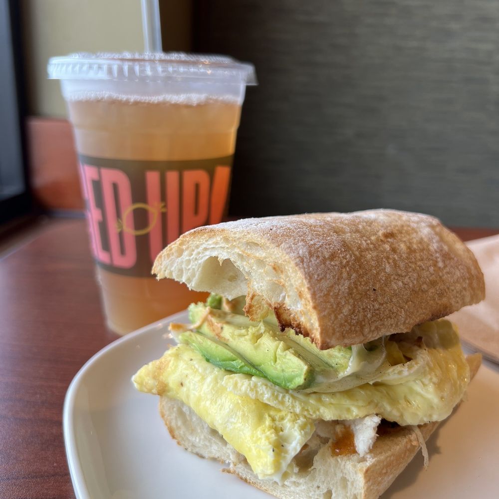 Iced tea and the Chipotle chicken scrambled egg sandwich. Delicious Iced tea and the Chipotle chicken scrambled egg sandwich. Delicious