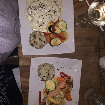 Birdie Bistro - Salmon and chicken piccata with almond rice and grilled veggies - Coffee & Tea Near Me - McAllen, Texas Birdie Bistro - Salmon and chicken piccata with almond rice and grilled veggies - Coffee & Tea Near Me - McAllen, Texas