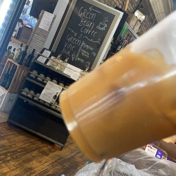Green Bean Coffee - Almond milk latte with caramel syrup - Delis Near Me - Williams Bay, Wisconsin