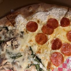 Joey O's Pizzeria - White half spinach and mushrooms and half pepperoni.