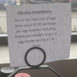 Barleys Deerfield Diner - Ridiculous. Eggs are $6 per dozen so this upcharge means NO eggs are covered by the base price.