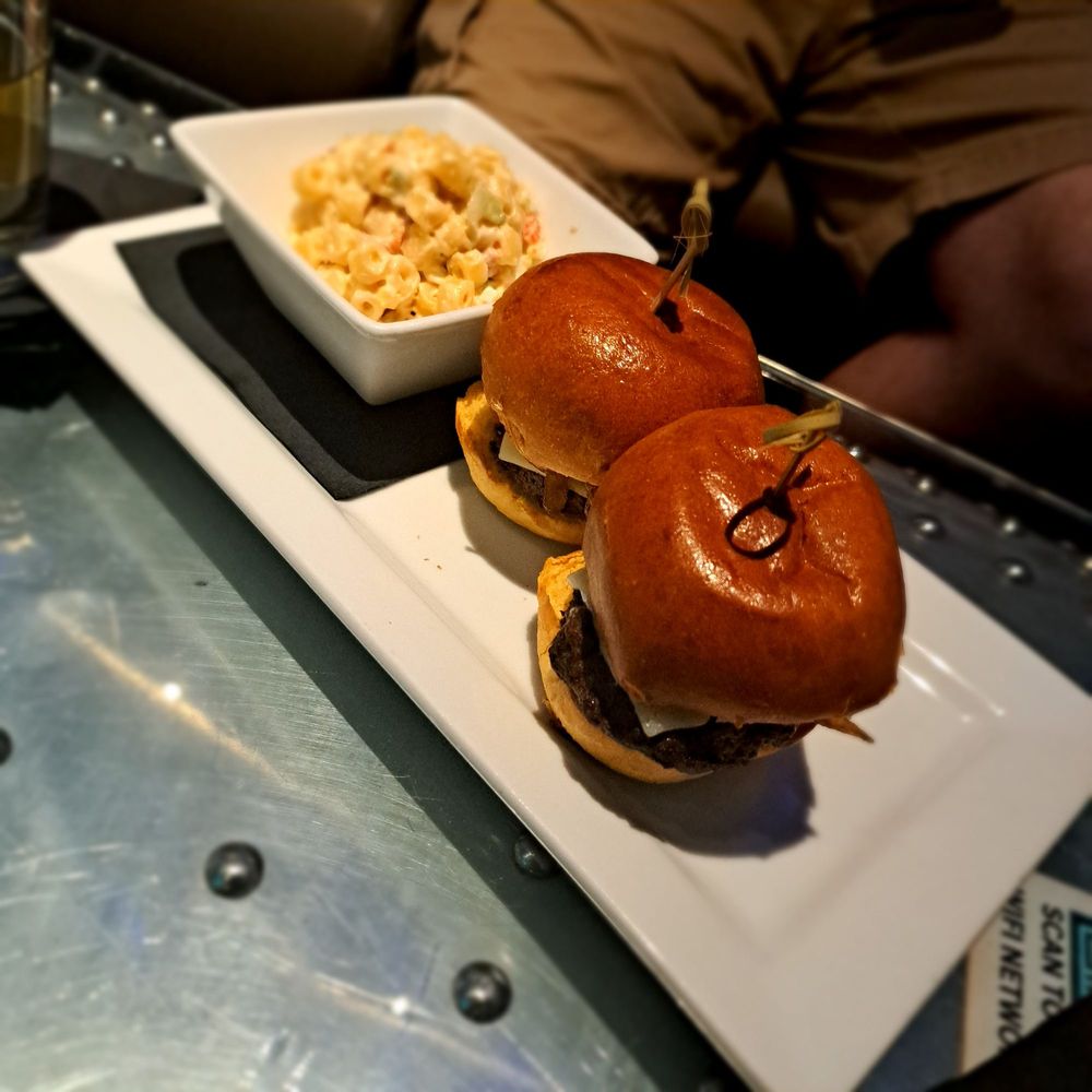 PS Air - Beef sliders w with onion jam served with macaroni salad - Cocktail Bars Near Me - Palm Springs, California PS Air - Beef sliders w with onion jam served with macaroni salad - Cocktail Bars Near Me - Palm Springs, California
