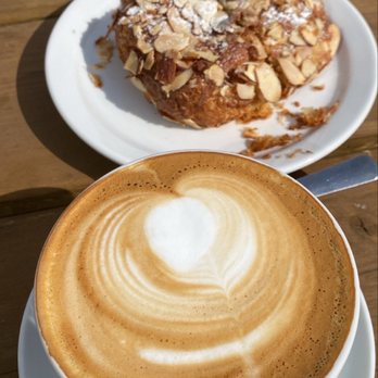 JJ Bean - Almond croissant & chai tea latte - Bakeries Near Me - Burnaby, British Columbia JJ Bean - Almond croissant & chai tea latte - Bakeries Near Me - Burnaby, British Columbia
