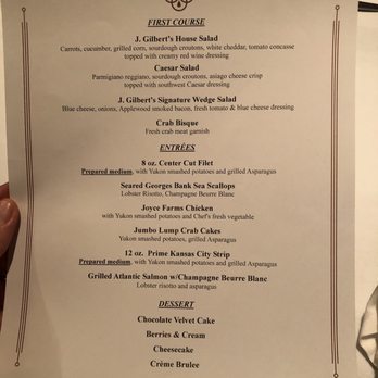 J. Gilbert's Wood-Fired Steaks & Seafood - Private Meeting menu - Steakhouses Near Me - Overland Park, Kansas