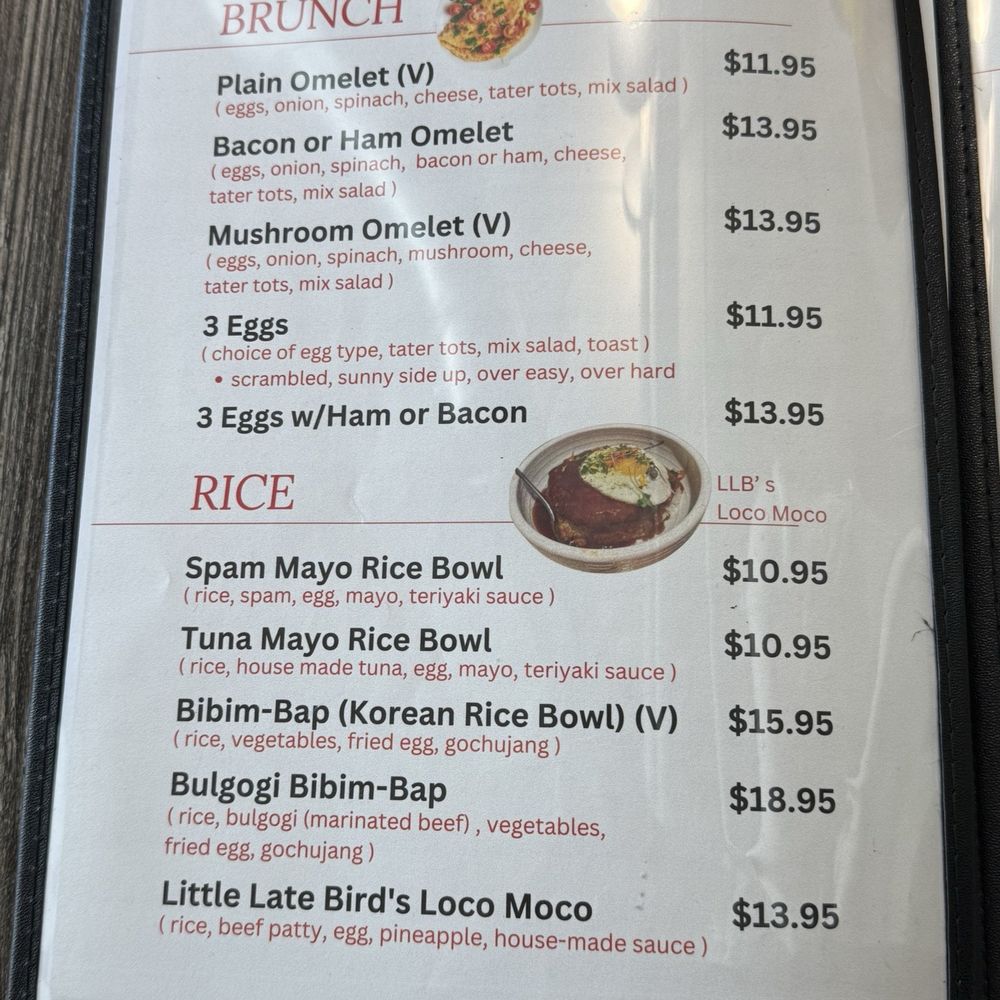 Little Late Bird - Menu 4/2025 - Breakfast & Brunch Near Me - San Mateo, California