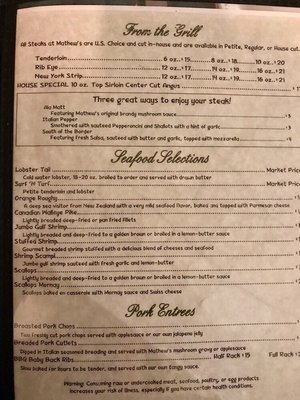 Menu photo 1 Mathew's Supper Club Clintonville, WI Menu photo 1 Mathew's Supper Club Clintonville, WI