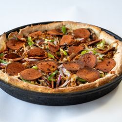 Fresh Brothers - Northridge - Fresh Brothers Vegan Works pizza--dairy-free, meat-free, flavor-packed. A fan favorite for herbivores and omnivores alike!