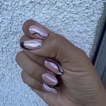 Art Glow Nails  - Fall Design Russian Manicure, Oval Shape - Nail Salons Near Me - Van Nuys, California