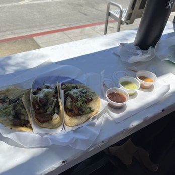 The Taco Stand - CARNE ASADA TACO and AL PASTOR TACO with salsa - Mexican Near Me - Orange, California