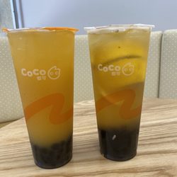 Coco Fresh Tea & Juice - Mango green tea with pearls + Lemon King with pearls