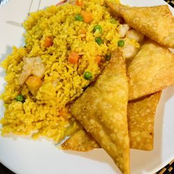 China Taste - Shrimp fried rice with the Crab Rangoon.