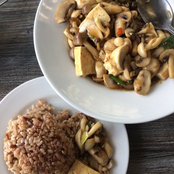 My Vegan - spicy wild mushroom plate with brown rice - Thai Near Me - Pasadena, California