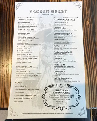 Menu photo 8 Sacred Beast Cincinnati, OH