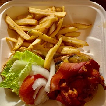 Olancha Cafe - Bacon burger with French Fries - American Near Me - Olancha, California