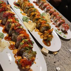 Kampai Sushi - Blossom roll, death roll, and dragon roll