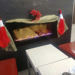Tim Hortons - A cozy fireplace no its not warm