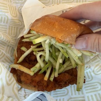 Unforked - KC Hot Bird Sandwich. Yummy but mild has no heat. Go to Md or hot if you want heat. Apple slaw is yummy! - Burgers Near Me - Overland Park, Kansas