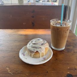 Cinnamon Roll and Iced coffee