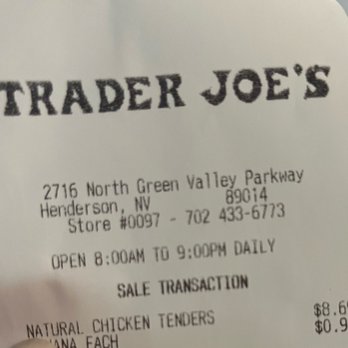 Trader Joe's - Receipt - Grocery Near Me - Henderson, Nevada Trader Joe's - Receipt - Grocery Near Me - Henderson, Nevada