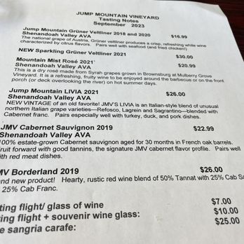 Jump Mountain Vineyard - September 2023 menu - Wineries Near Me - Rockbridge Baths, Virginia Jump Mountain Vineyard - September 2023 menu - Wineries Near Me - Rockbridge Baths, Virginia