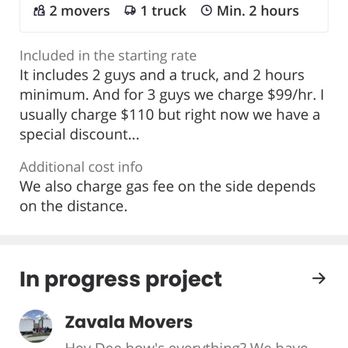 Zavala Movers - This is a screenshot of the listed discount that I shared with him to confirm what potential customers can see. - Movers Near Me