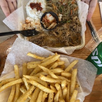 Kimchi Red - House Bul-Kogi Kimchi Red Plate and Side of Fries - Korean Near Me - Alpharetta, Georgia