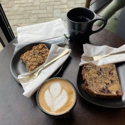 Sequel Coffee - Banana bread. Granola bar, caramel almond latte