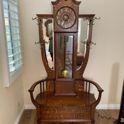 Corky's Refinishing & Antique - Rare 1900's hall-tree with grandfather clock restored