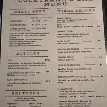 Coletrane's of Corwin - Menu - Bars Near Me - Waynesville, Ohio Coletrane's of Corwin - Menu - Bars Near Me - Waynesville, Ohio