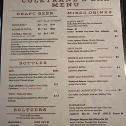 Coletrane's of Corwin - Menu