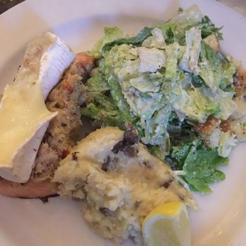 Sundancer Grill - Salmon with crab & Brie. Mashed potatoes & Caesar salad - American Near Me - Lakeway, Texas Sundancer Grill - Salmon with crab & Brie. Mashed potatoes & Caesar salad - American Near Me - Lakeway, Texas