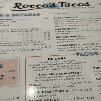 Rocco's Tacos & Tequila Bar - Menu (partial) - Mexican Near Me - Naples, Florida Rocco's Tacos & Tequila Bar - Menu (partial) - Mexican Near Me - Naples, Florida