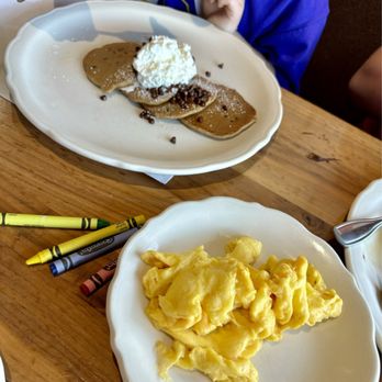 The Original Pancake House - Kids chocolate chip pancakes with side of scrambled eggs - Pancakes Near Me - Maple Valley, Washington The Original Pancake House - Kids chocolate chip pancakes with side of scrambled eggs - Pancakes Near Me - Maple Valley, Washington