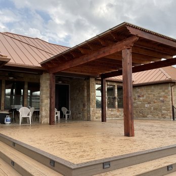Red Knights Construction - Pergola with deck and stairs with step lighting - Decks & Railing Near Me - Cedar Creek, Texas Red Knights Construction - Pergola with deck and stairs with step lighting - Decks & Railing Near Me - Cedar Creek, Texas