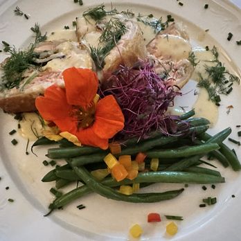 The Four Chimneys Restaurant - Faroe Island Salmon en Croute with dill beurre blanc sauce - French Near Me - Bennington, Vermont