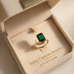 Custom Made Lab Emerald Cute Emerald Set in 14k Yellow Gold