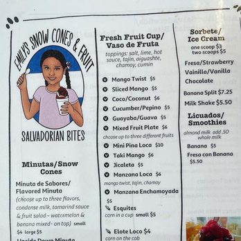 Emily's Snow Cones and Fruits - the menu - Ice Cream & Frozen Yogurt Near Me - Springfield, Virginia Emily's Snow Cones and Fruits - the menu - Ice Cream & Frozen Yogurt Near Me - Springfield, Virginia