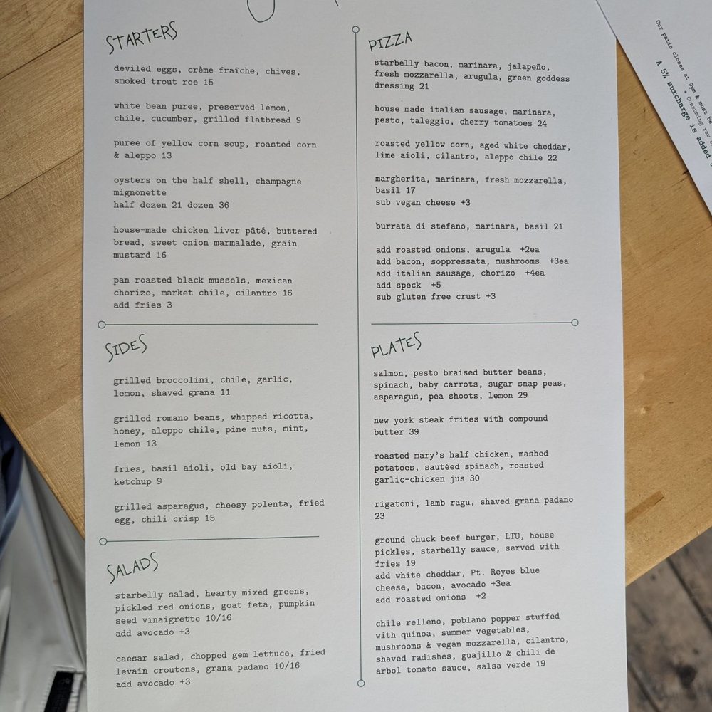 Starbelly - Dinner Menu (Aug. 2025) - New American Near Me - San Francisco, California Starbelly - Dinner Menu (Aug. 2025) - New American Near Me - San Francisco, California