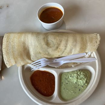 Ammi - Dosa with sambar (top) and two chutneys - Indian Near Me - New York, New York Ammi - Dosa with sambar (top) and two chutneys - Indian Near Me - New York, New York